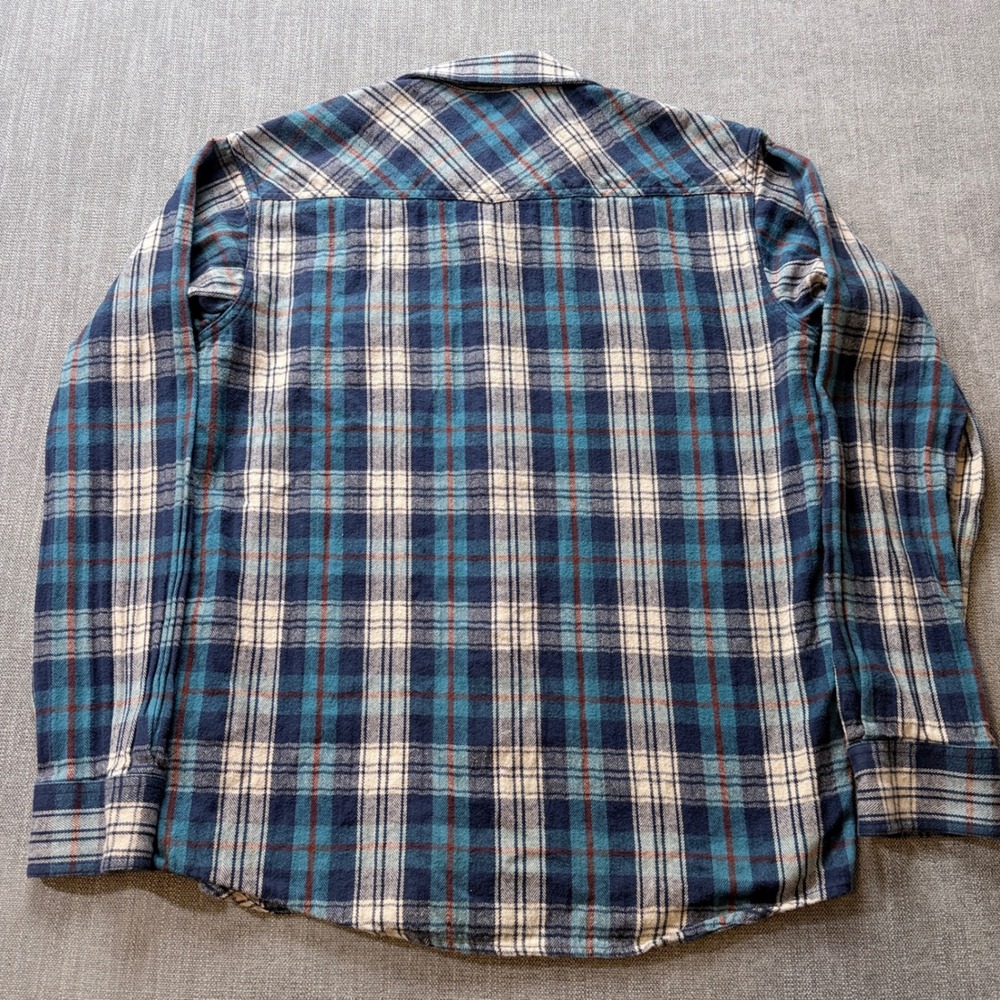 Ariat Retro Fit Mens Large Blue Plaid Western Pearl Snap Flannel Shirt M3 31 - Picture 3 of 3